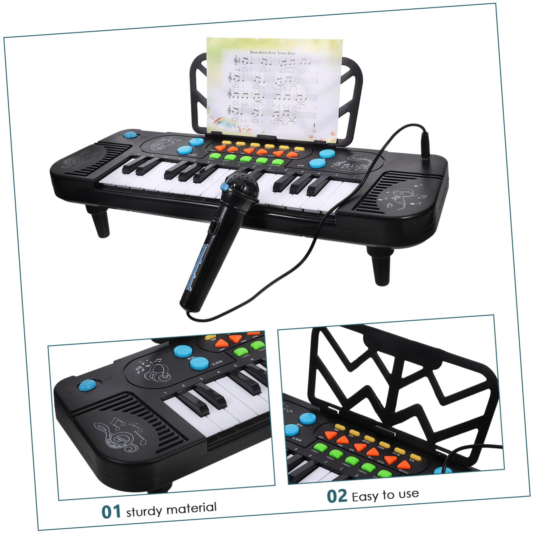 Pianola Giocattolo 25 Tasti con Microfono, Plastico Nero