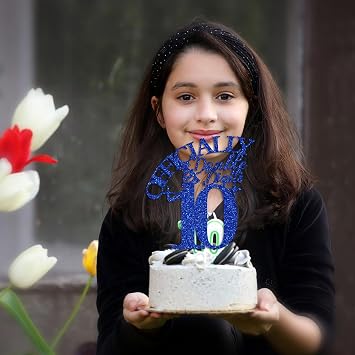Double Digits 10 Cake Topper, Out Single Digits I'm Ten, Boys Girls Happy 10th Birthday Party Decorations Supplies Blue Glitter