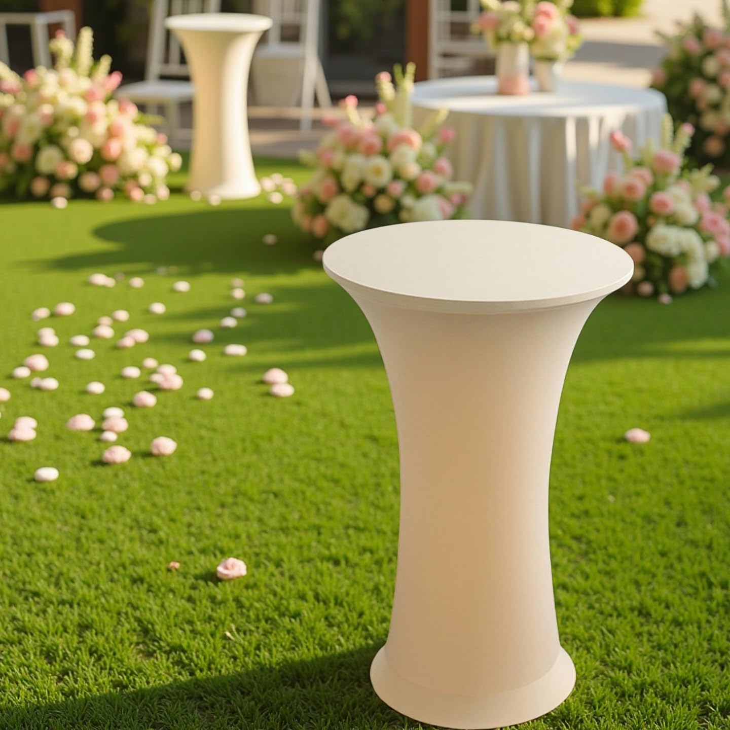 Deisy Dee 24x43 Cocktail Spandex Stretch Round Tablecloth Table Cover C124 (Champagne)