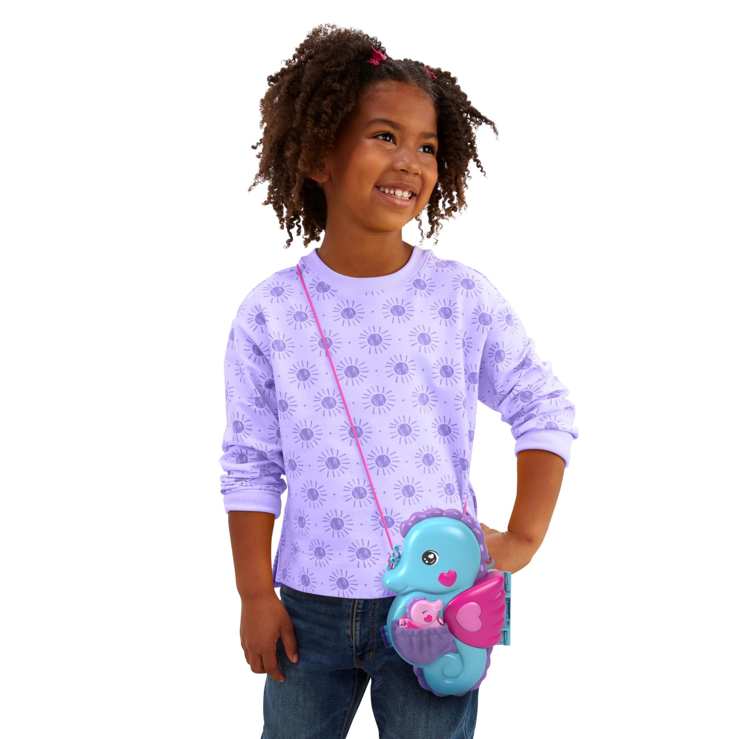 Polly Pocket Dolls & Playset with Pets & 13 Accessories, 2-in-1 Daddy & Me Seahorse Wearable Purse & Animal Toy, Starring Shani, HWP03 - Image 3