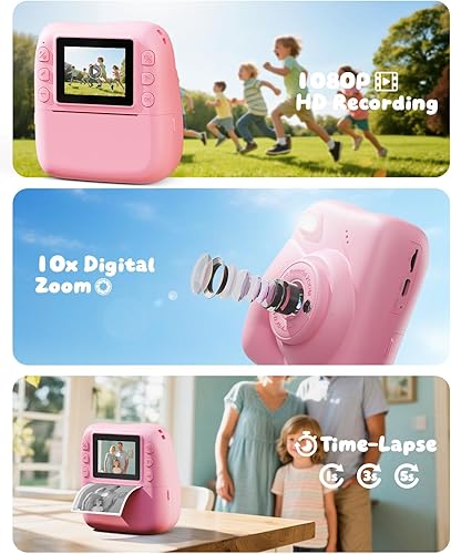 Miniatura 5 de Impresión instantánea de cámara para niños, cámara instantánea HD 1080P para niños con tarjeta de 32G y 3 rollos de papel de impresión, juguete