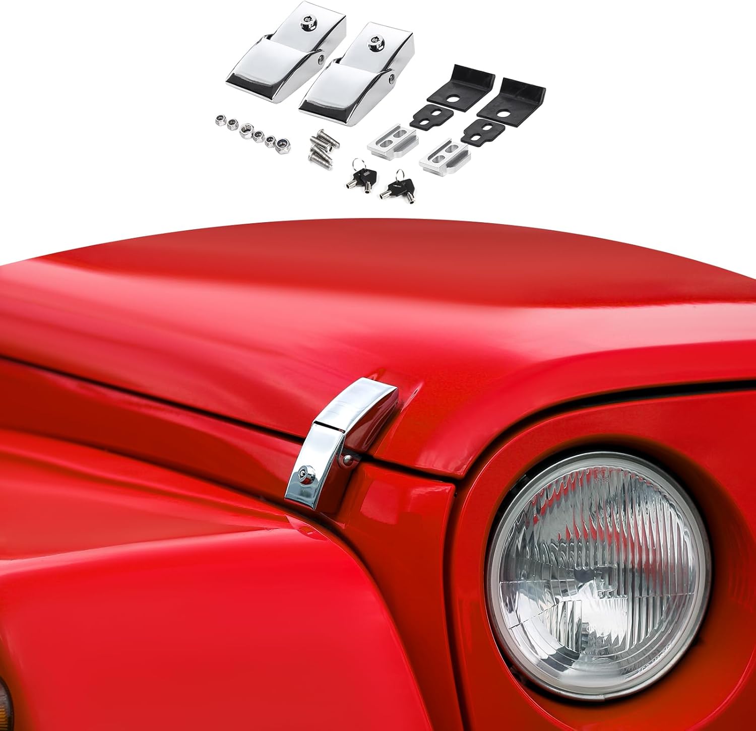 RT-TCZ for Wrangler Hood Latches Catch Kit with Lock for Jeep Wrangler JK JKU JL JLU Gladiator JT 2007-Present Chrome Exterior Accessories 2pcs