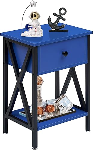 Miniatura 12 de VECELO - Mesita de noche moderna, mesa auxiliar de cabecera con cajón y estante de almacenamiento para sala de estar y dormitorio, marco de metal