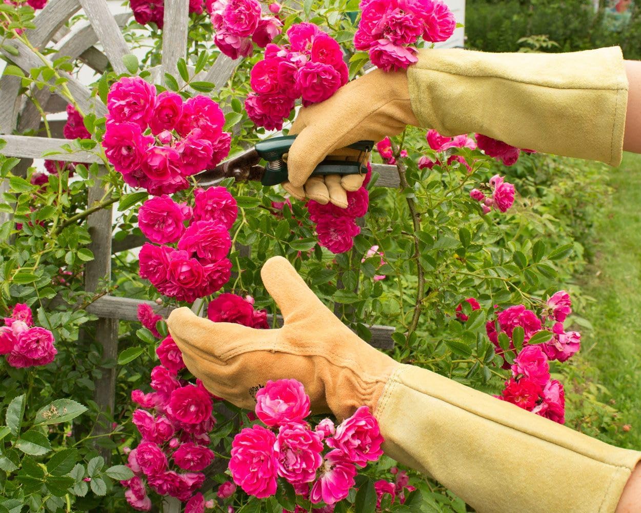 Womanswork Rose Gauntlet Leather Garden Gloves – Made in the USA