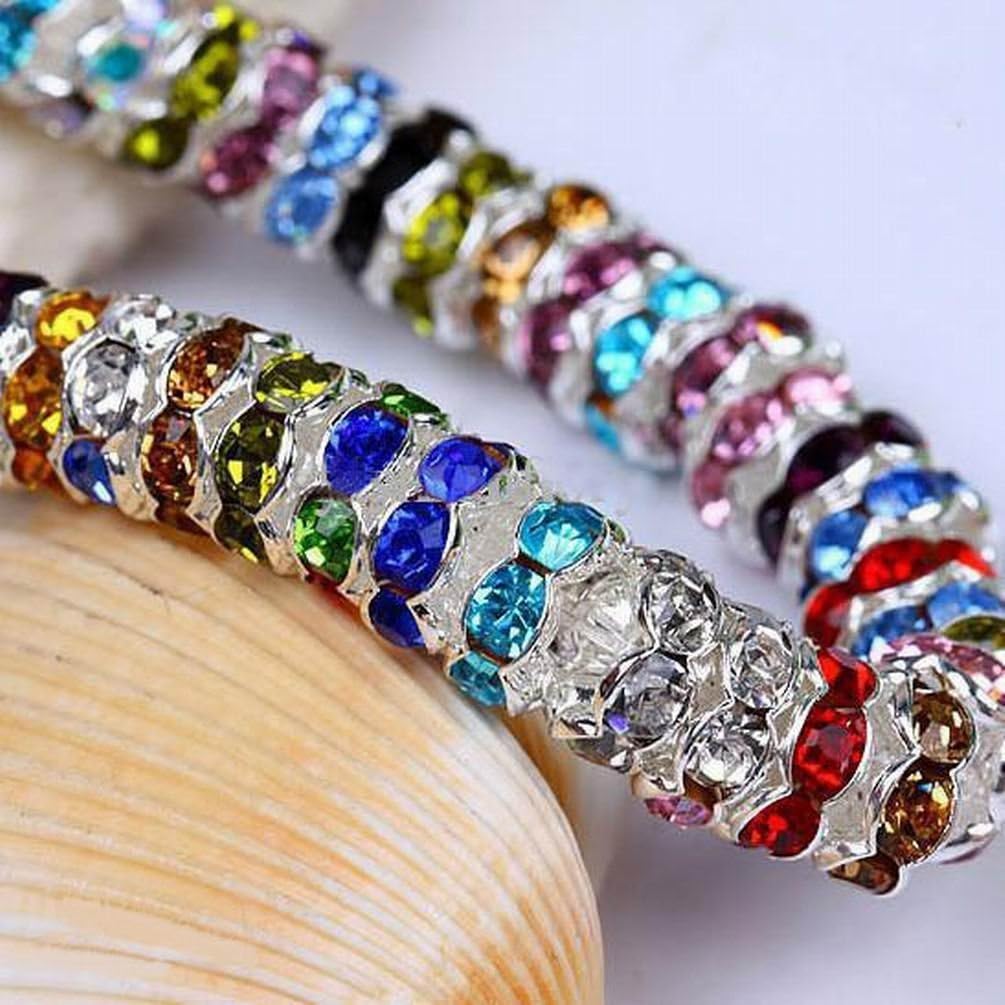 HYBEADS 100Pcs Crystal Wave edge Rondelle Spacer Beads For Jewelry Making Silver Plated 8mm (assorted)