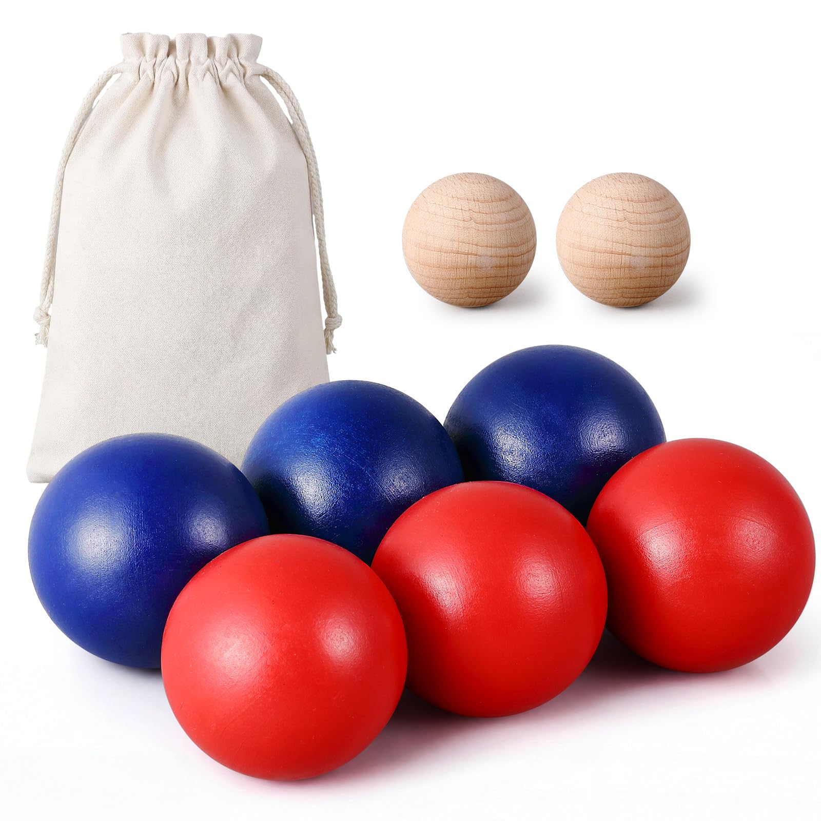 Juego de Petanca de Madera Set de 6 Bolas de Colores con Boliches y Bolsa