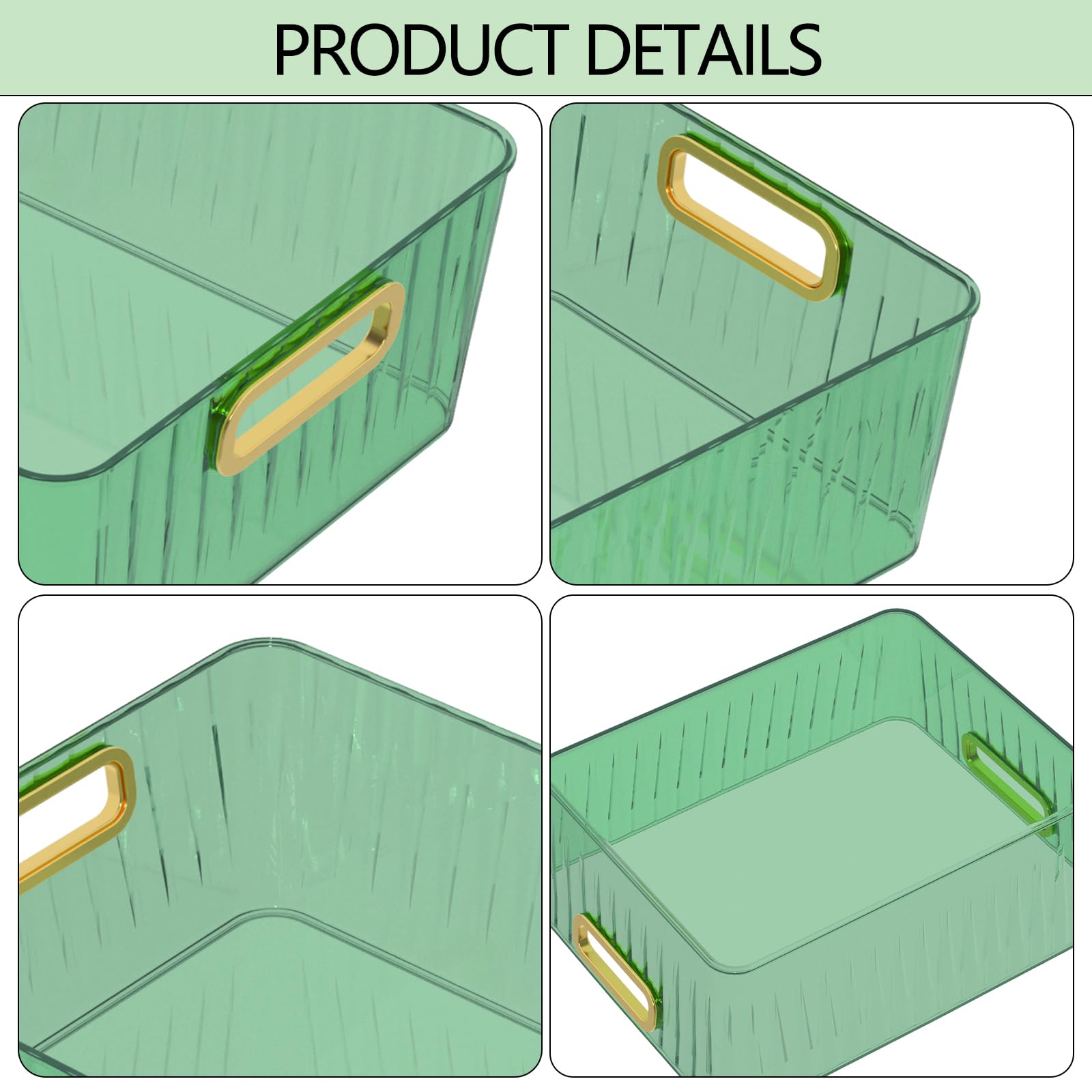 Vadidiya Clear Storage Organizer Bins, Plastic Cosmetic Storage Bin, Green, 4 Packs