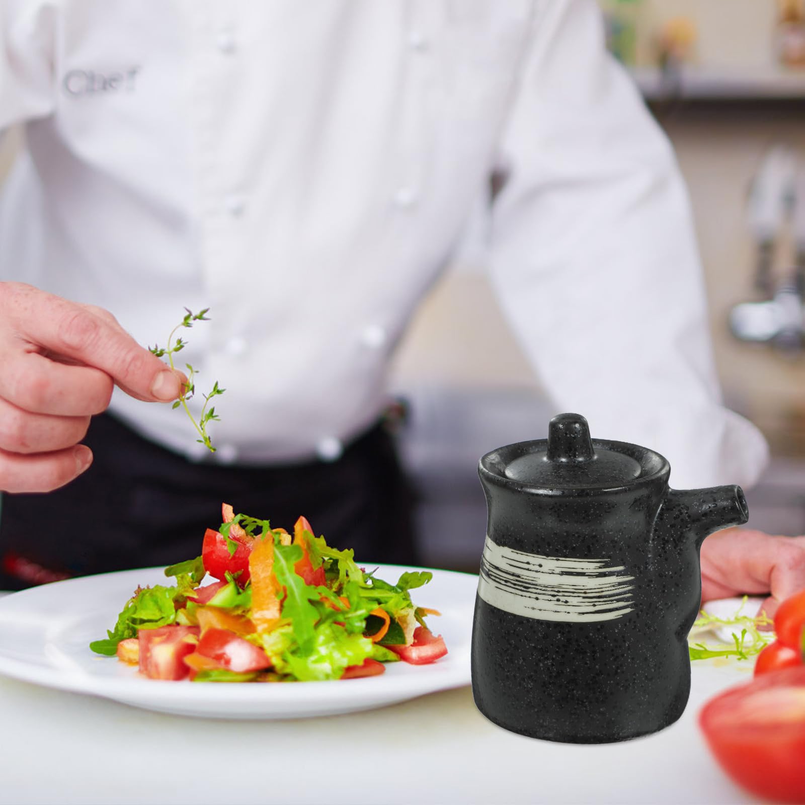 BESPORTBLE Contenitore per Salsa di Soia e Aceto 200Ml in Ceramica Coperchio, Resistente All’Olio e Facile da Pulire, Distributore di Condimenti per Cucina e Uso Domestico 2 Pezzi