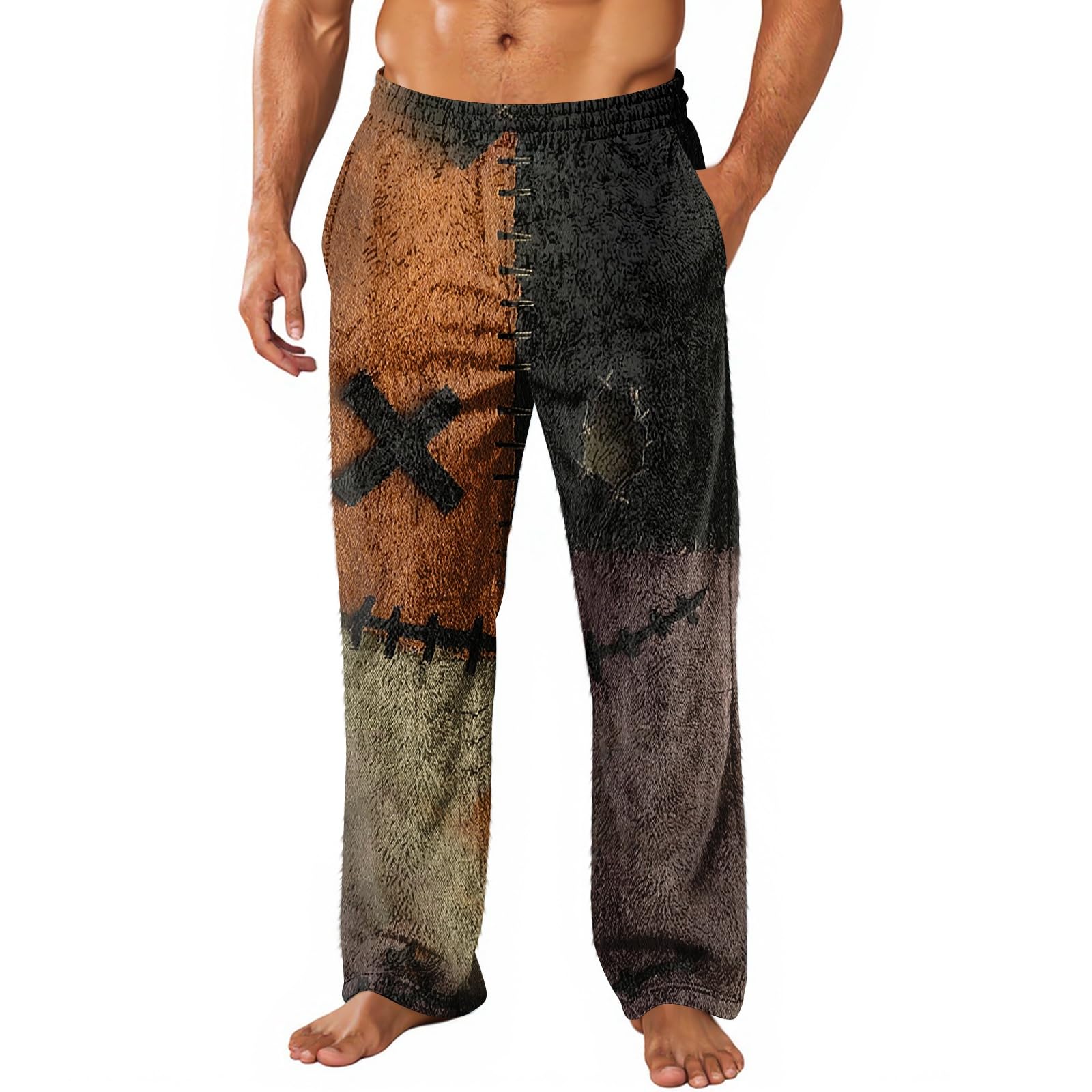 Pantalon ample homme imprimé citrouille dégradé noir bas coudé avec poches