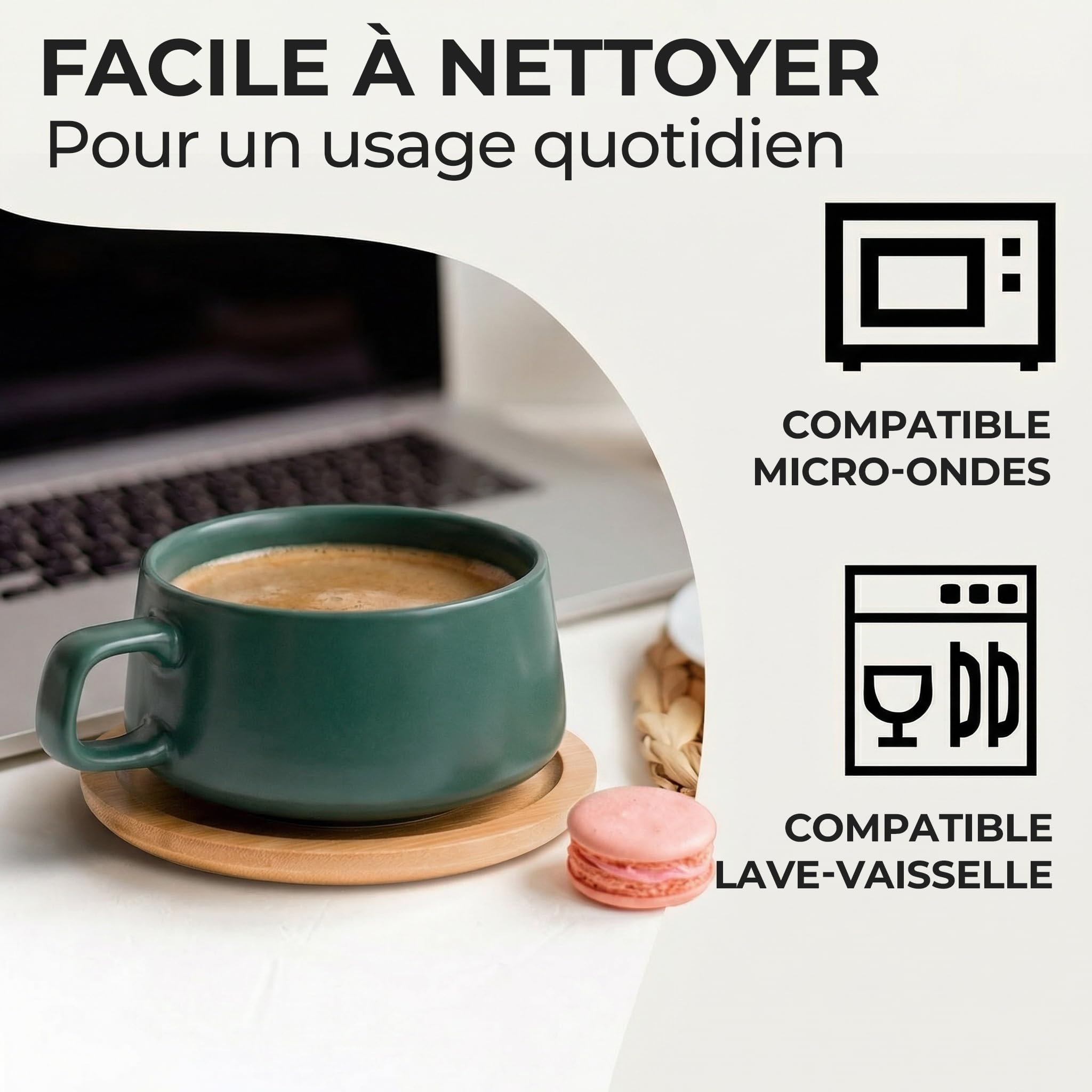 MIAMIO - 4 x 320 ml tasses à café/set de tasses et soucoupes/tasses à café en grès élégantes et modernes - Set Luxe collection 4pcs (Evergreen)