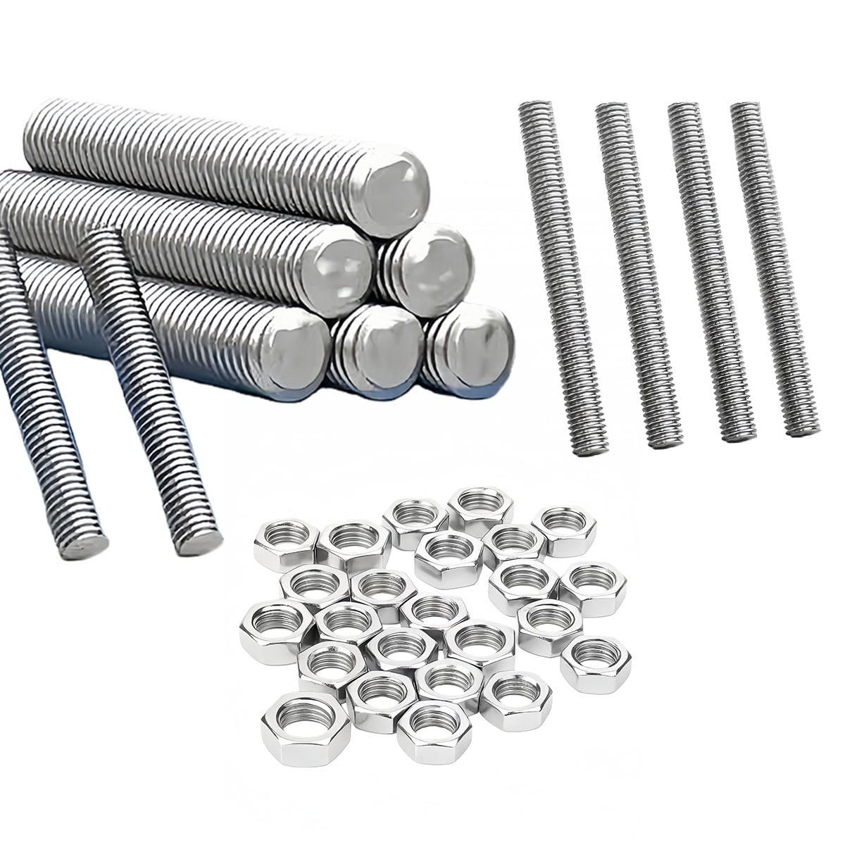 Asta filettata M8 304 in acciaio inox antiruggine, 12 barre filettate M8 x 100 mm, 24 dadi M8, filettatura completa per fai da te, costruzione di macchine, montaggio di mobili, resistente alla