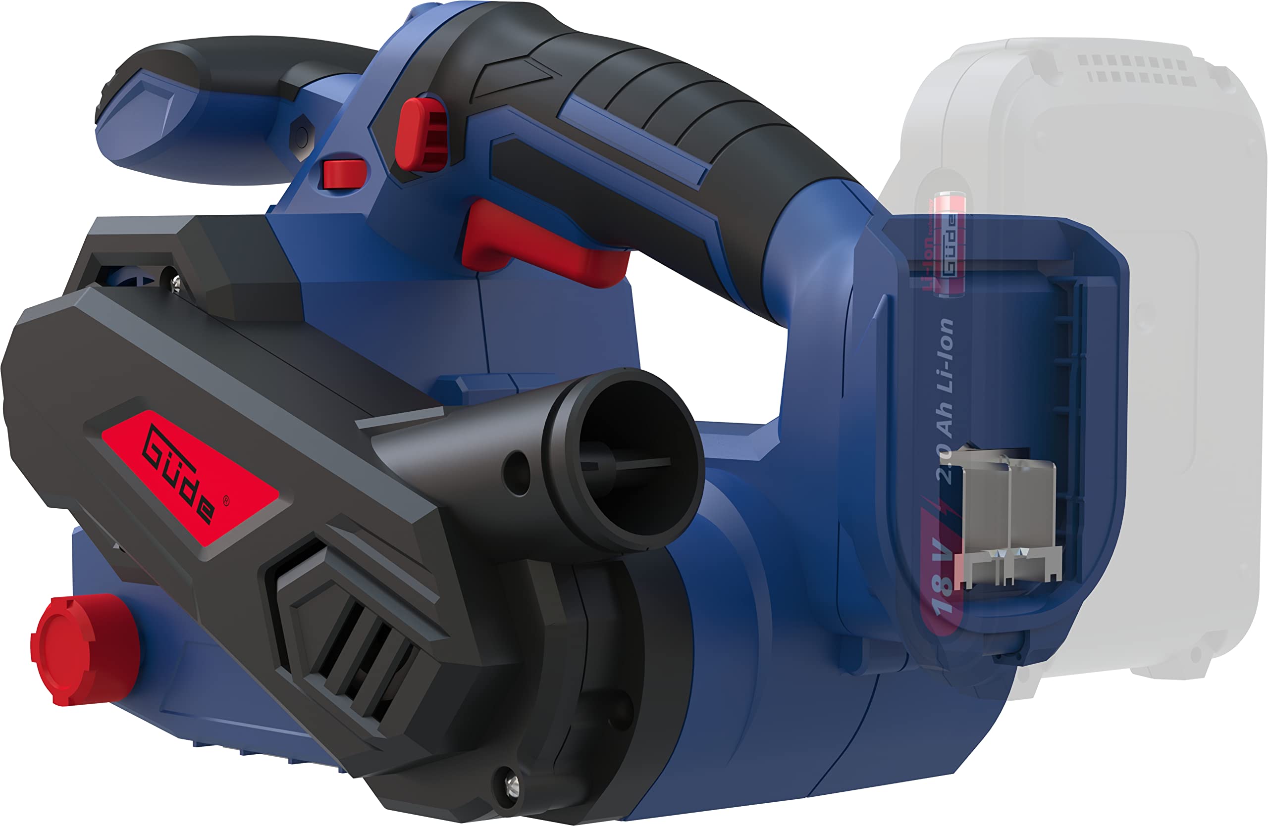 Güde BSR 18-0 - Lijadora de banda con batería (18 V, superficie de lijado de 76 x 115 mm, velocidad de banda de 2 a 5,8 m/s, sistema de cambio rápido de cinta, selección de velocidad de banda continua