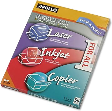 Apollo Multi-Function Transparency Film, 8.5 x 11 Inches, Clear, 50 Sheets per Pack VUF1000E
