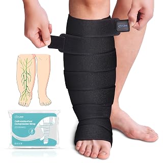 Sylong® Swelling Edema Calf & Foot Compression Wrap Adjustable Sleeve For Lower Leg and Foot Lymphedema Circulation (M) - Amazon product rated Grade A