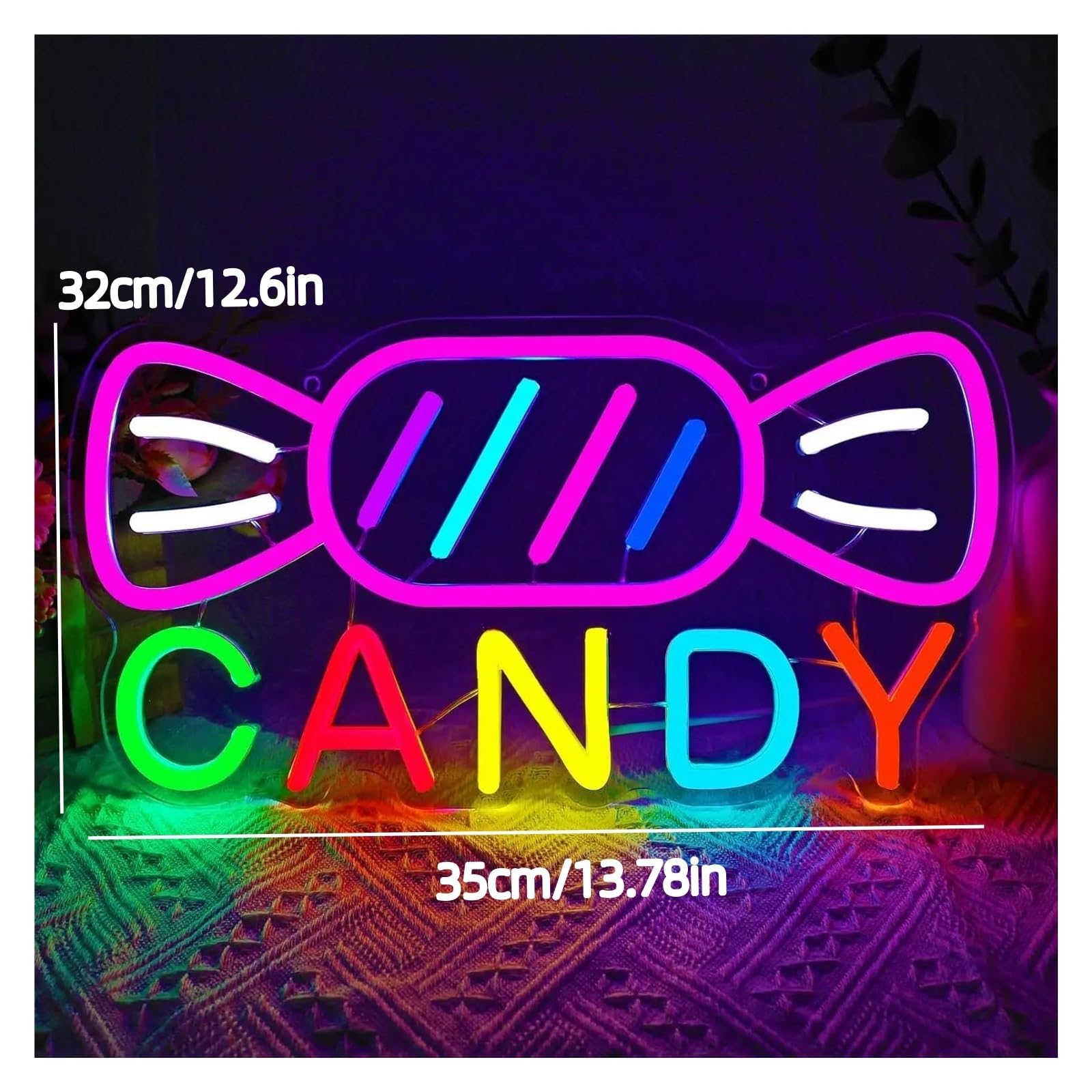 cartelli al neon personalizzati Luce Dimmerabile Per Insegna Al Neon Candy Per Candyland Store Lampada Da Notte Per Decorazione Artistica Per Camera Da Letto Per Feste 35cm×18cm