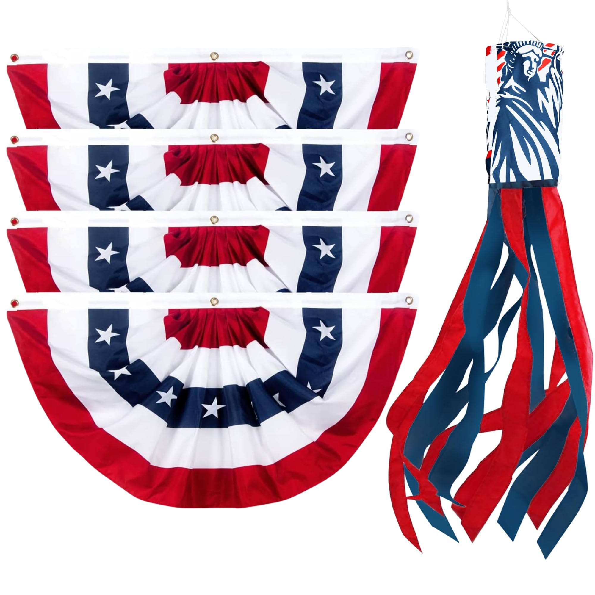 KatchOn, 3x1.5ft American Flag Bunting for Election Day Decor - 5 PCS | American Flag Banner Windsock, American Pleated Fan Flag, Patriotic