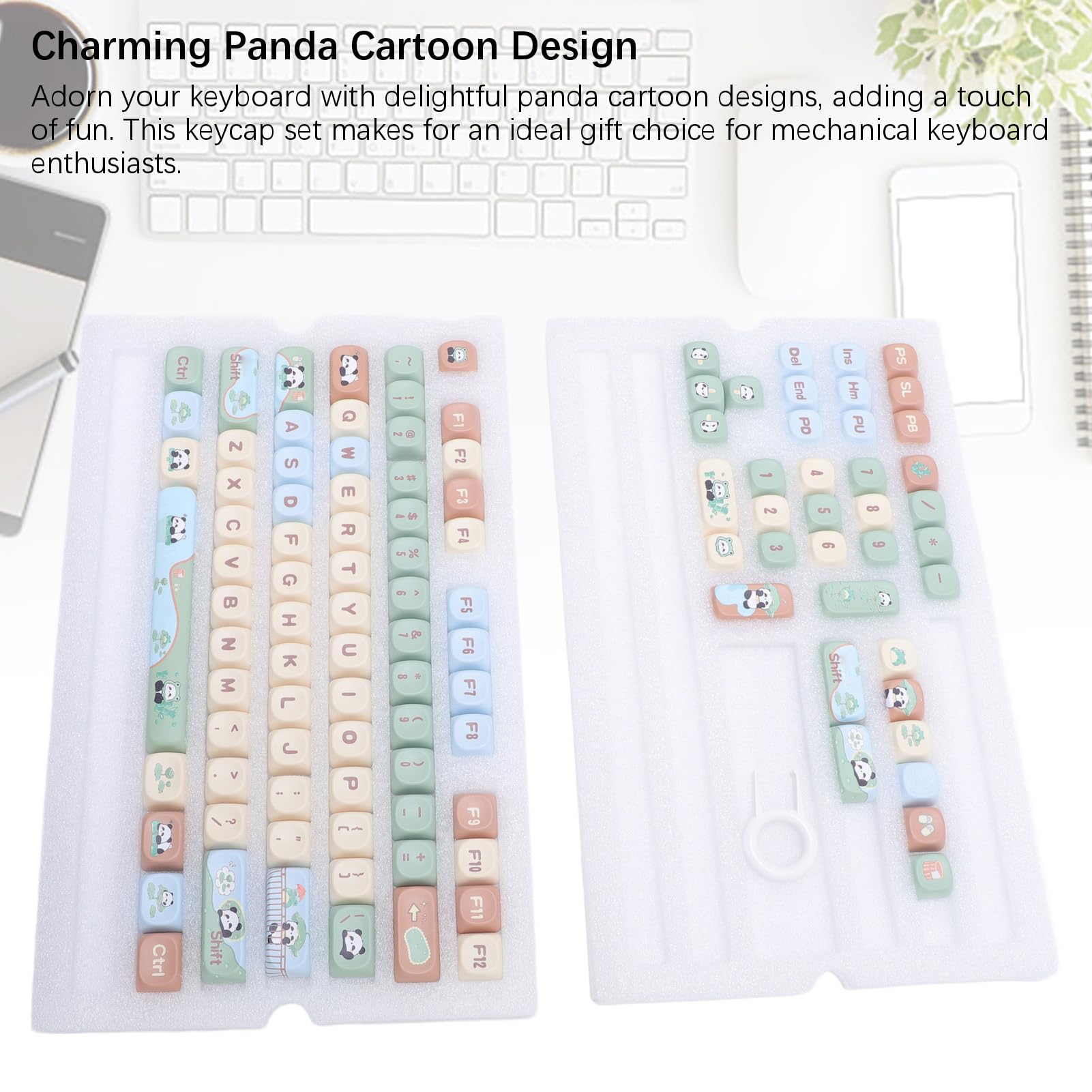 Luocute Copritasti PBT, 112 Tasti Panda Cartoon Sublimazione Copritasti Altezza MCA, con Sublimazione Completa su Lati