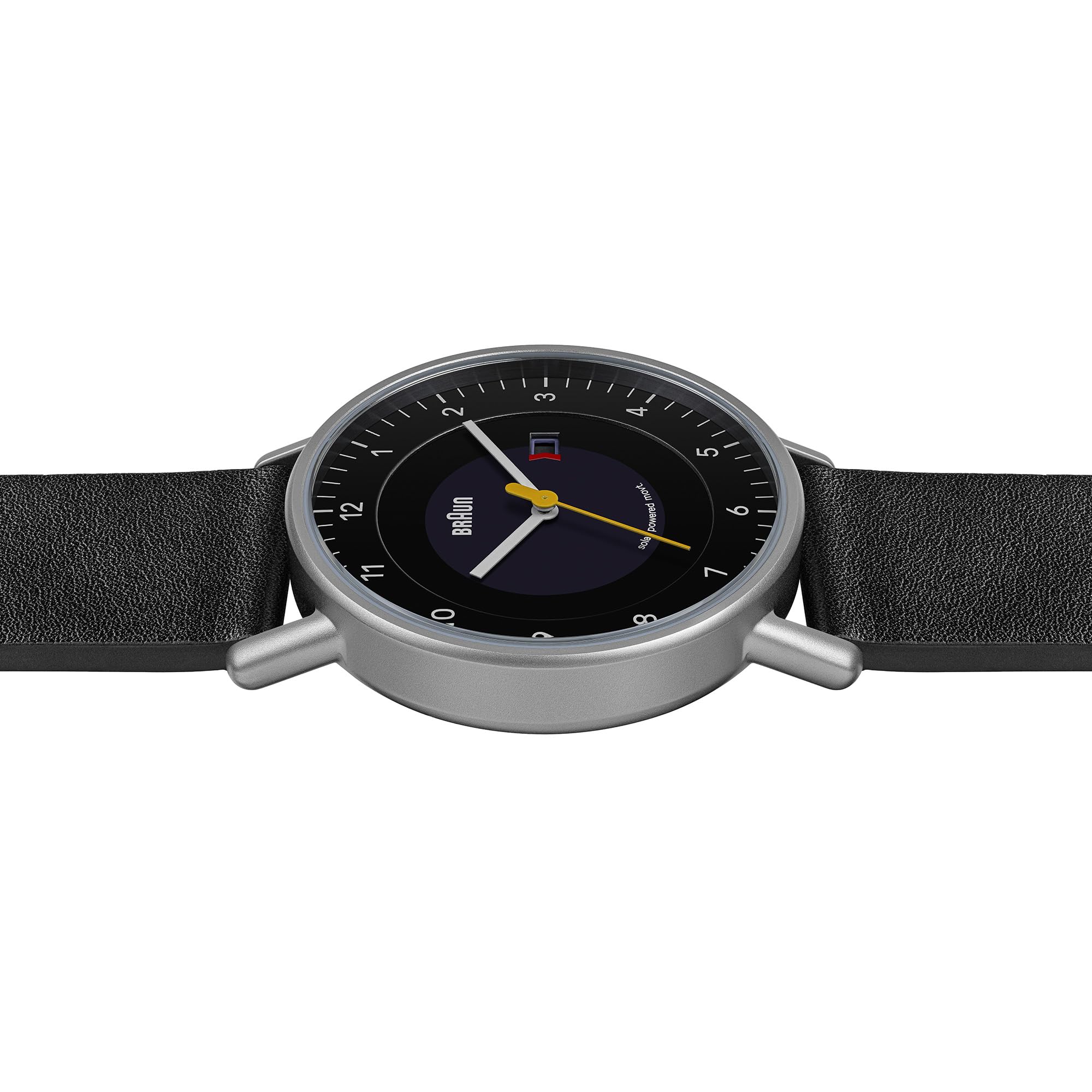Braun 3-Zeiger-Herrenuhr mit solarbetriebener Quartz-Datumsanzeige, schwarzes Ziffernblatt und schwarzes Lederarmband, 40-mm-Edelstahlgehäuse, Modell BN0301BKBKG