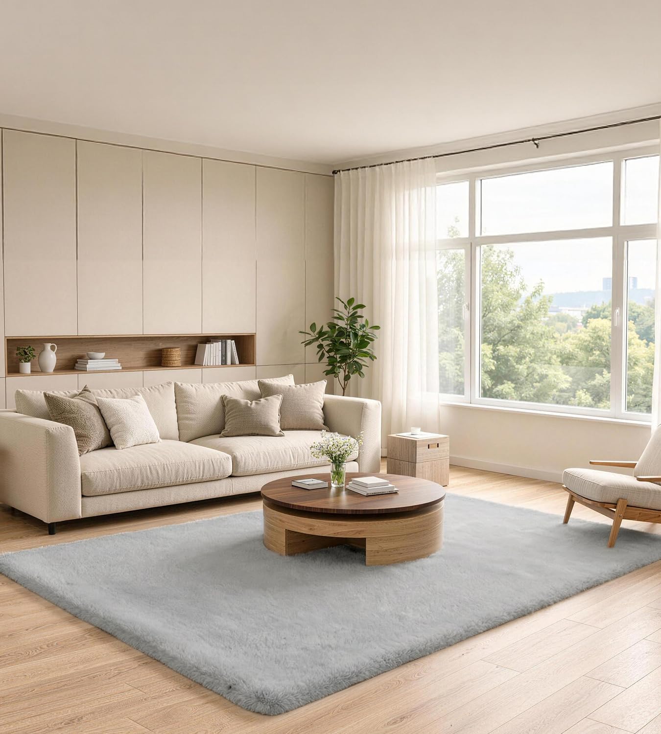 ROHATIM Flauschiger Kunstfell Teppich in Kaninchenfell-Optik, Ultraweich & rutschfest, Waschbares Deko-Fell für Wohnzimmer und Schlafzimmer