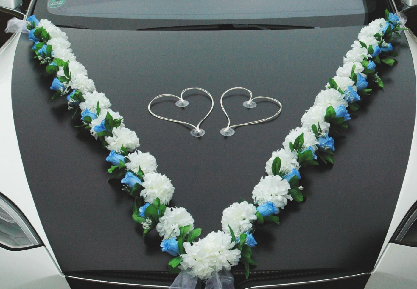Auto-schmuck so einfach so kreativ VIP Garland 30 Azaleas 30 Roses 18 Extra Strong Suction Cups 2 x 180 cm Garland 4 Door Handle Decorations 2 Rattan Hearts Bride Couple Car Decoration (Azaleen 8) - Image 4