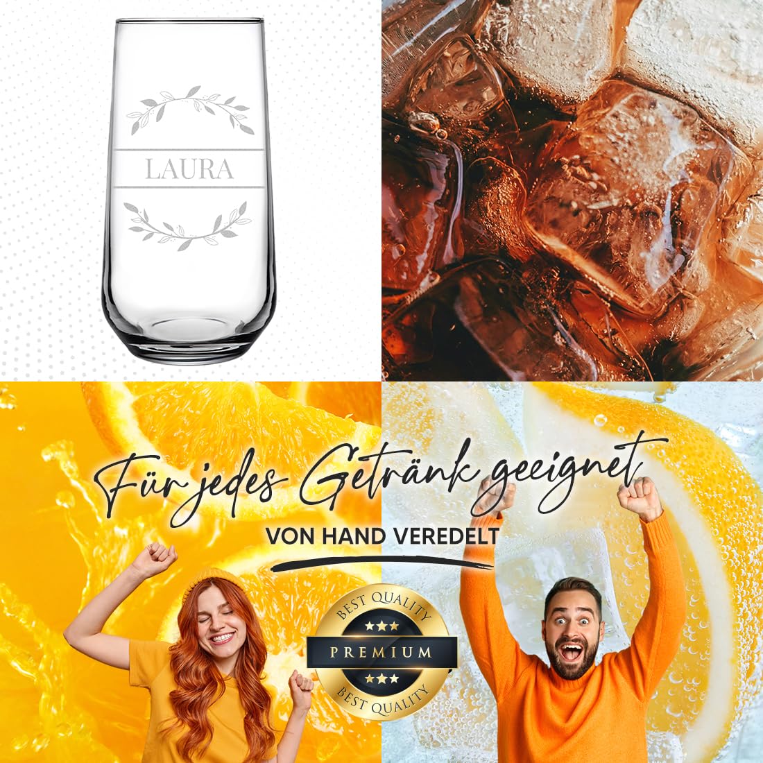 polar-effekt Longdrinkgläser 470 ml 6 Stück mit personalisierter Gravur - Trinkgläser Set mit Namen - Highballgläser für Partys - für Wasser, Saft und Drinks