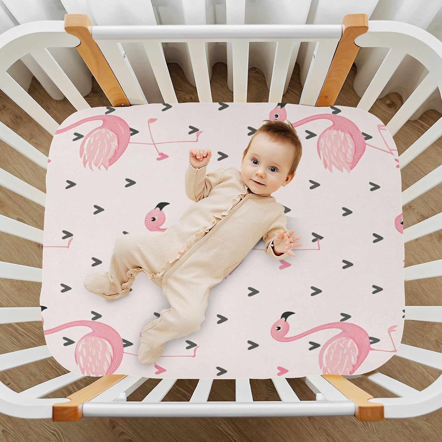 Blueangle Fitted Crib Sheets, Soft Breathable Comfortable Baby Sheet Set for Boys Girls, Tropical Flamingo Pattern Crib Sheets Fits Standard Crib and Toddler Mattress