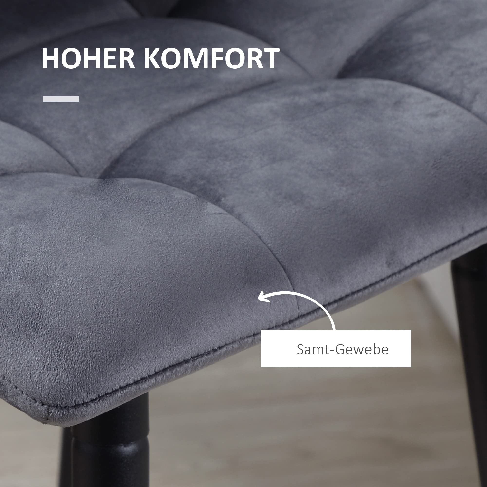 HOMCOM Barhocker 2er Set – Armlos, Getuftet, Thekenhöhe, Grau, Mit Rückenlehne – Modern