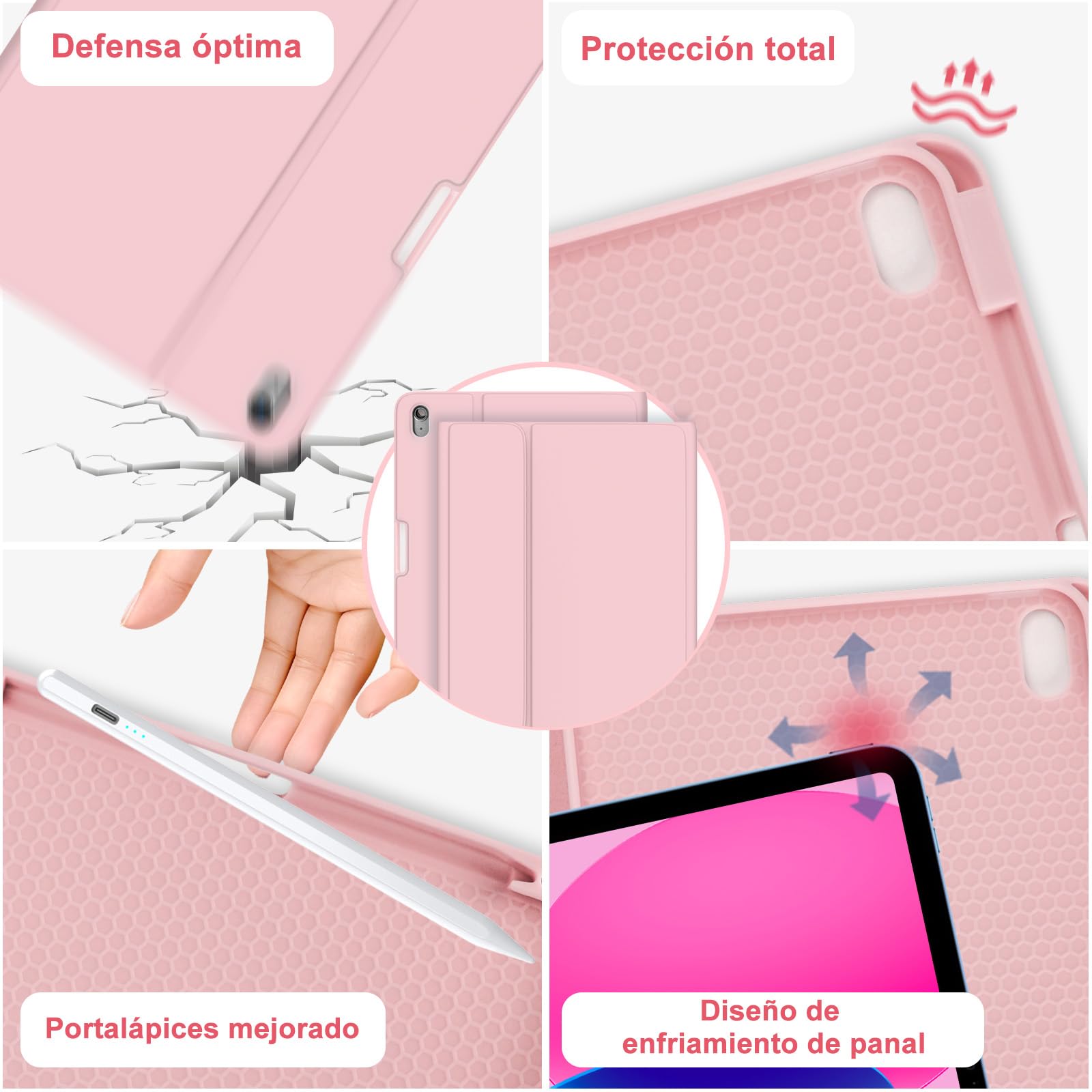 MMK Funda con Teclado para iPad A16 11ª Generación 2025/10ª Generación 2022, QWERTY Español Ñ, Funda Teclado iPad 11/10 Gen Bluetooth Inalámbrico Desmontable (Rosado)