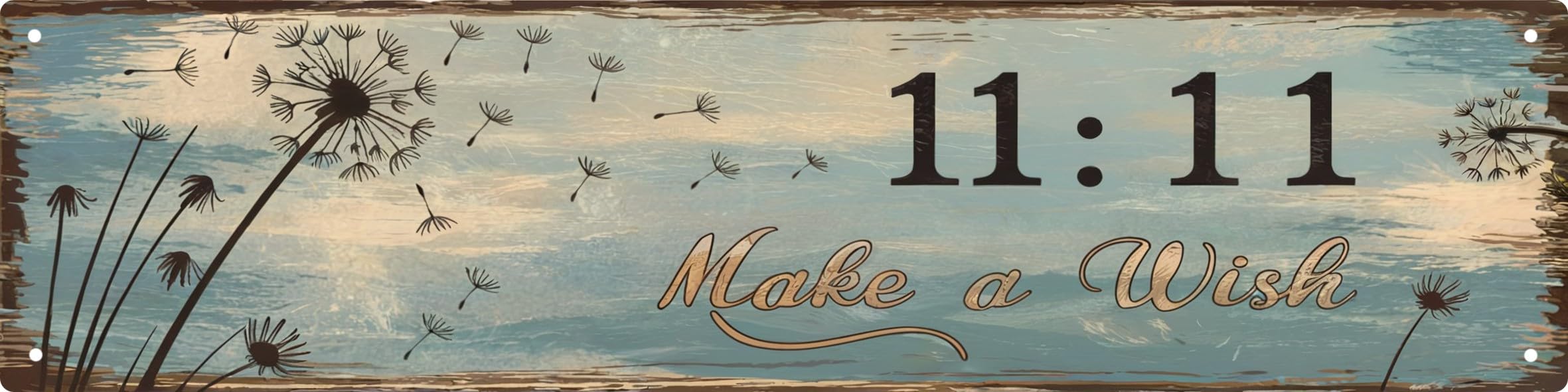 Vintage 11:11 Make A Wish Decorative Sign 4x16 in Plaque with Dandelion Motif for Home Porch Garage for Indoor/Outdoor Décor and Gifts