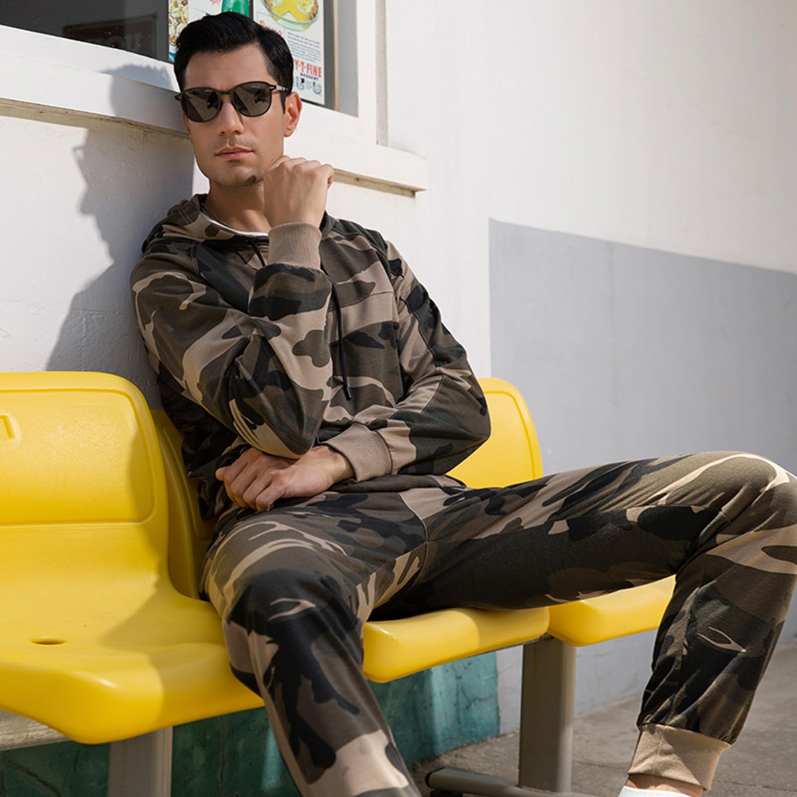 Hombre Conjunto de Chándal Camuflaje 2 Piezas Sudaderas con Capucha y Pantalones de Chándal Ropa Deportiva Informal