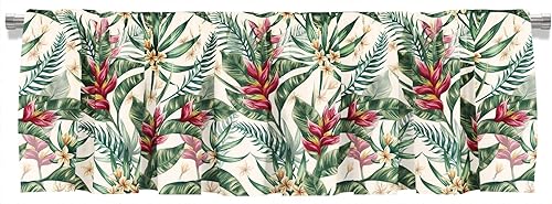 Miniatura 9 de Cenefa de cortina corta con bolsillo para cortinero de insectos y plantas, estilo retro, para decoración de cocina, dormitorio, 52 x 18 pulgadas,