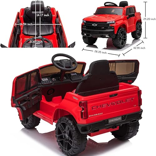 Miniatura 7 de Chevrolet Silverado - Vehículo eléctrico de 12 V para niños y niñas con control remoto para padres 2 velocidades 4 ruedas luces LED música blanco