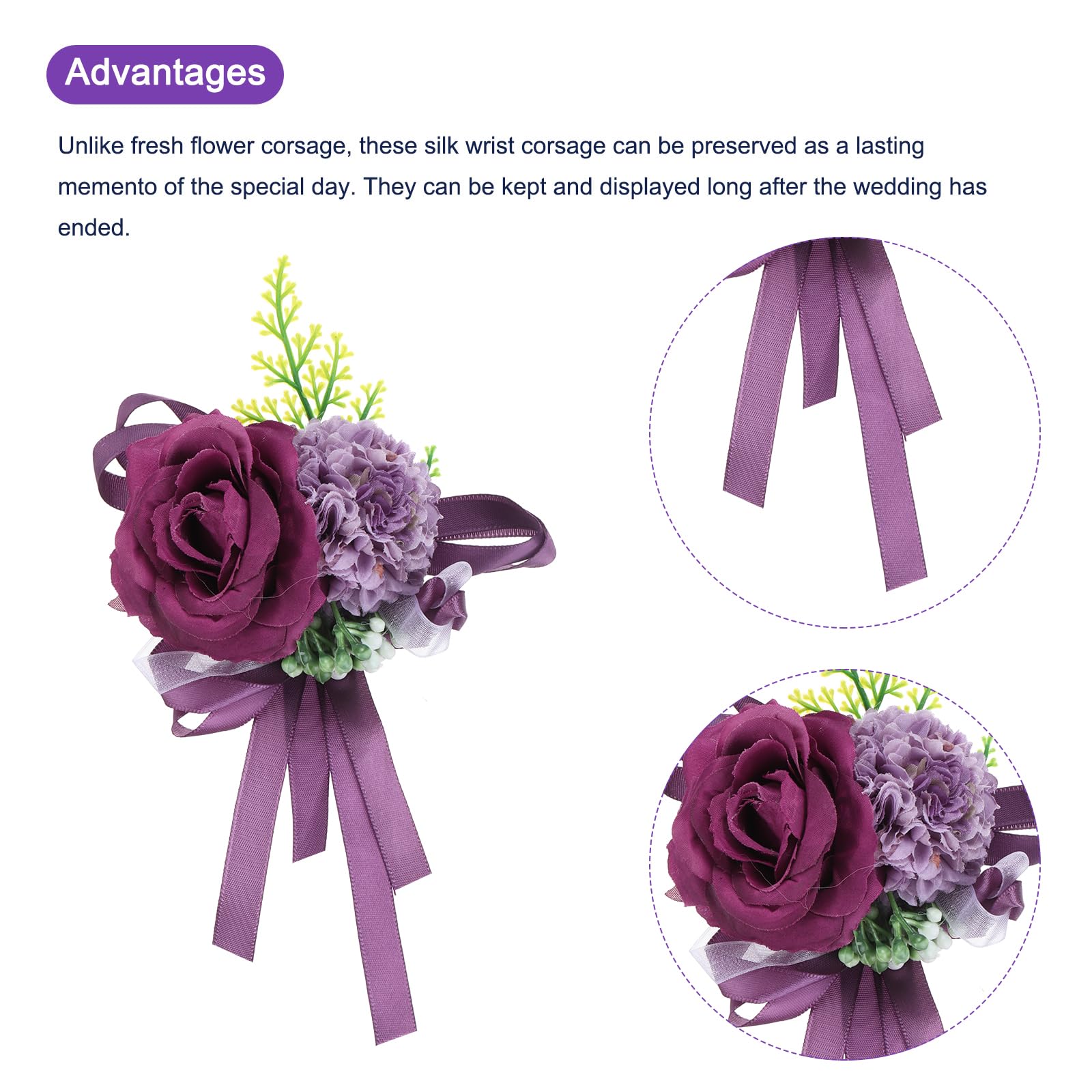 Sourcing Map Bracciale Con Fiori Artificiali Per Polso - 2 Pezzi, Verde Scuro, In Poliestere, Per Sposa, Damigelle E Feste - 3