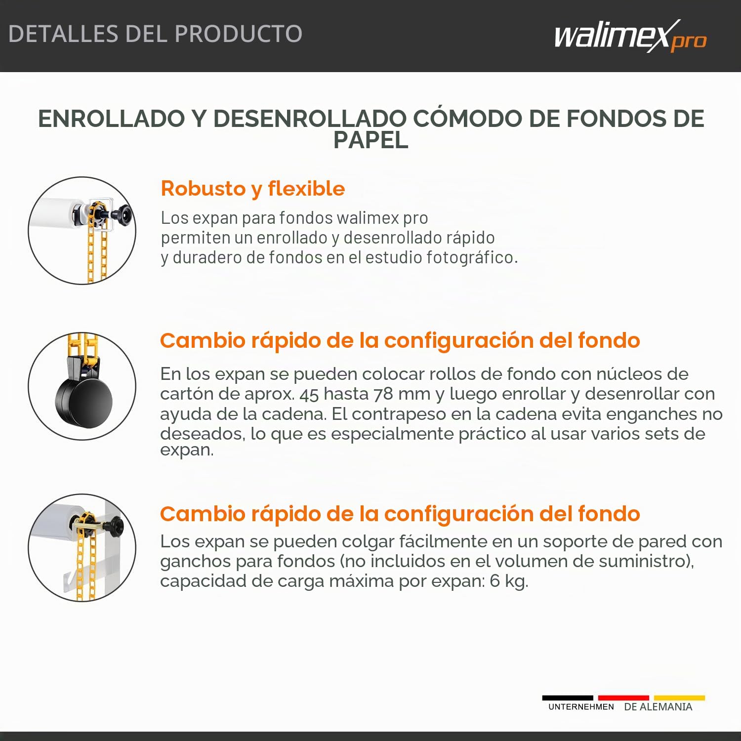 Walimex Fondo expan + Cadena y Peso, Naranja