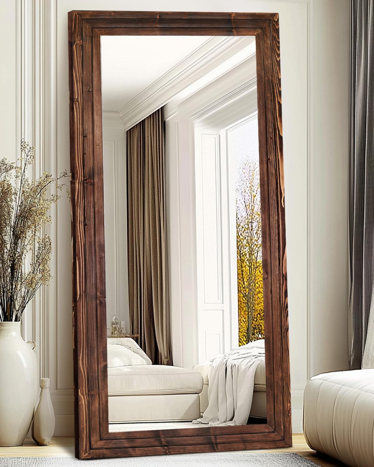 Photo 1 of ABSWHLM 76x34in Full Length Mirror, 3-Tier Stepped Solid Wood Frame, Brown