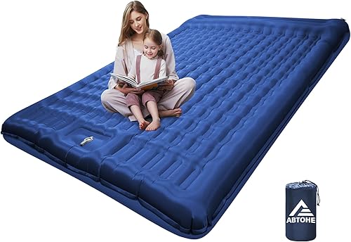 Almohadilla de dormir doble para campamento, almohadilla de campamento inflable ultragruesa mejorada para 2 personas con almohada integrada con