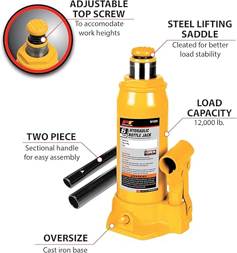 Miniatura 45 de Performance Tool W1633 - Gato hidráulico de 20 toneladas (40,000 libras) Gato hidráulico de botella resistente