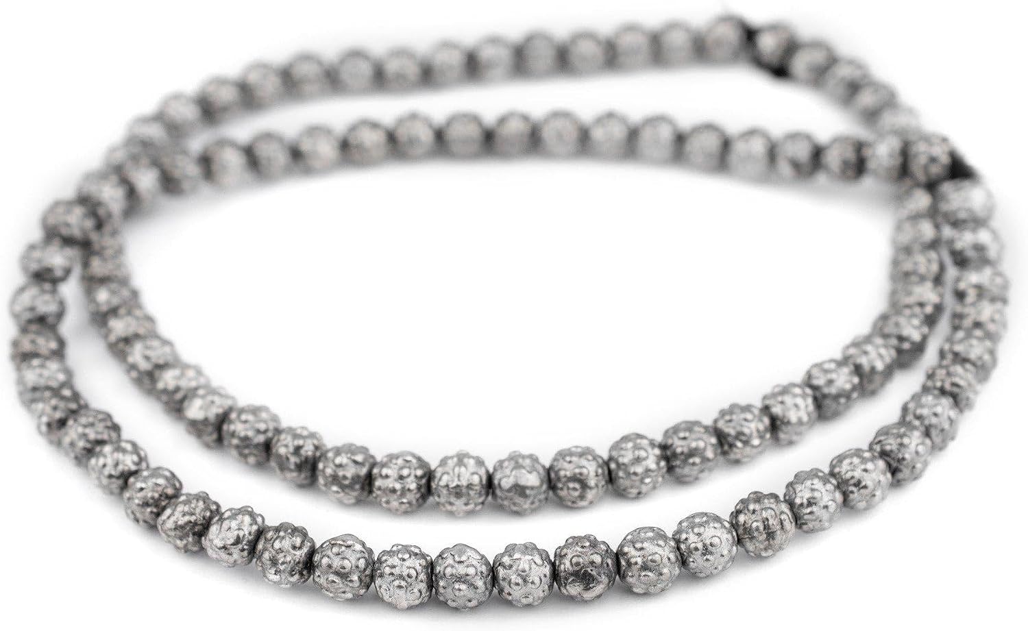 The Bead Chest Silver Yoruba-Style Beads (9mm)