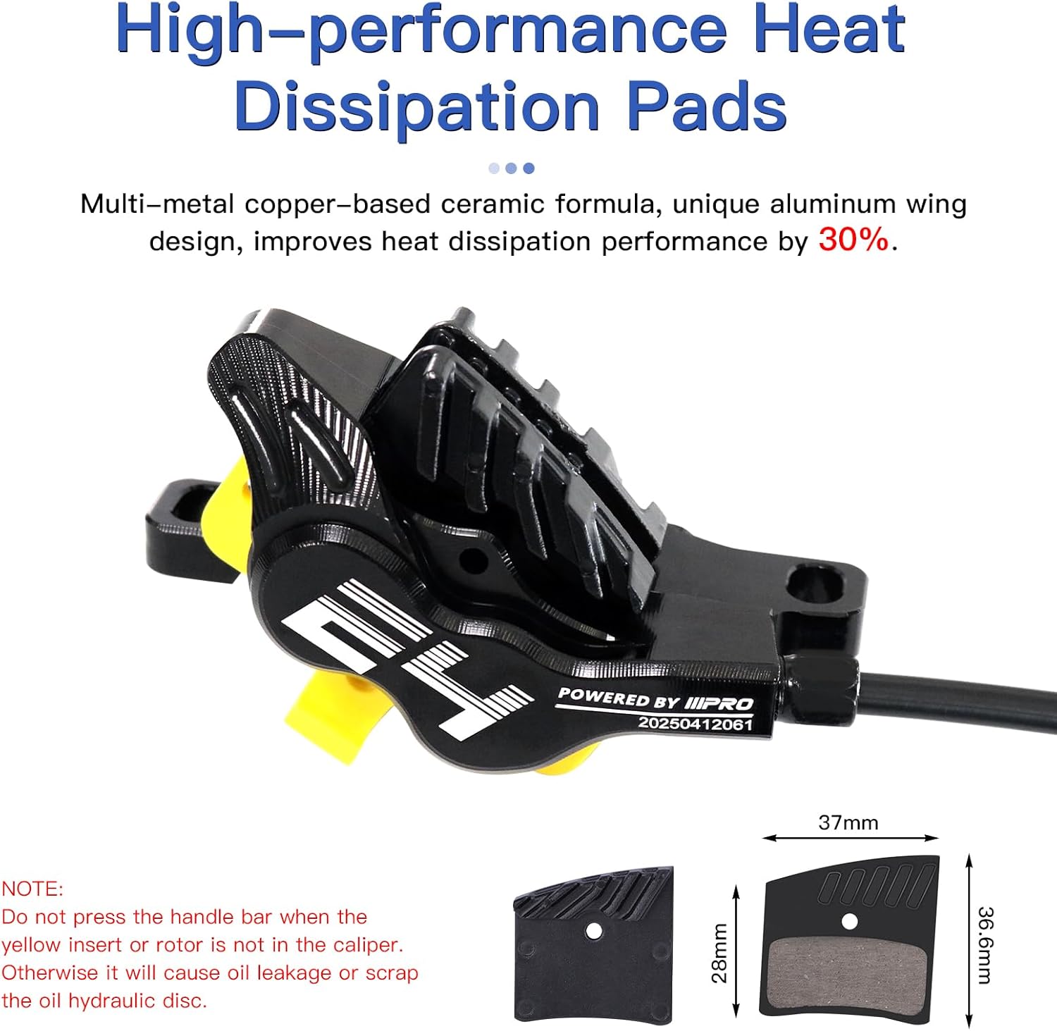 IIIPRO MTB 4 Pistons Hydraulic Disc Brake Set Left Front 800mm Right Rear 1550mm with 160mm Rotors, Mountain Bike Bicycle Disc Brake Kit with Ceramic Brake Pad for eBike, Road Bike, Fat Bike