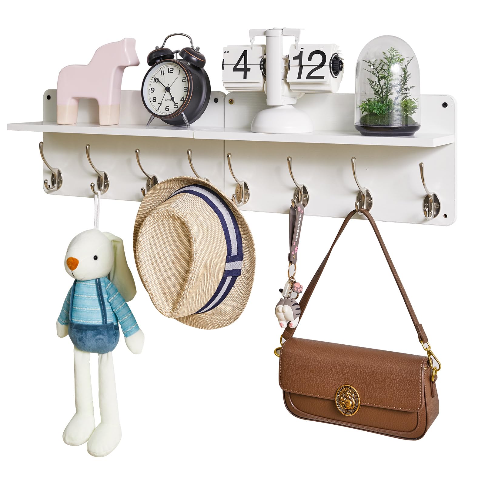 YMYNY Coat Rack Shelf Wall Mounted, Wooden Coat Hooks Set of 2, Entryway Coat Hanger with 8 Hooks,80cm L Floating Shelves