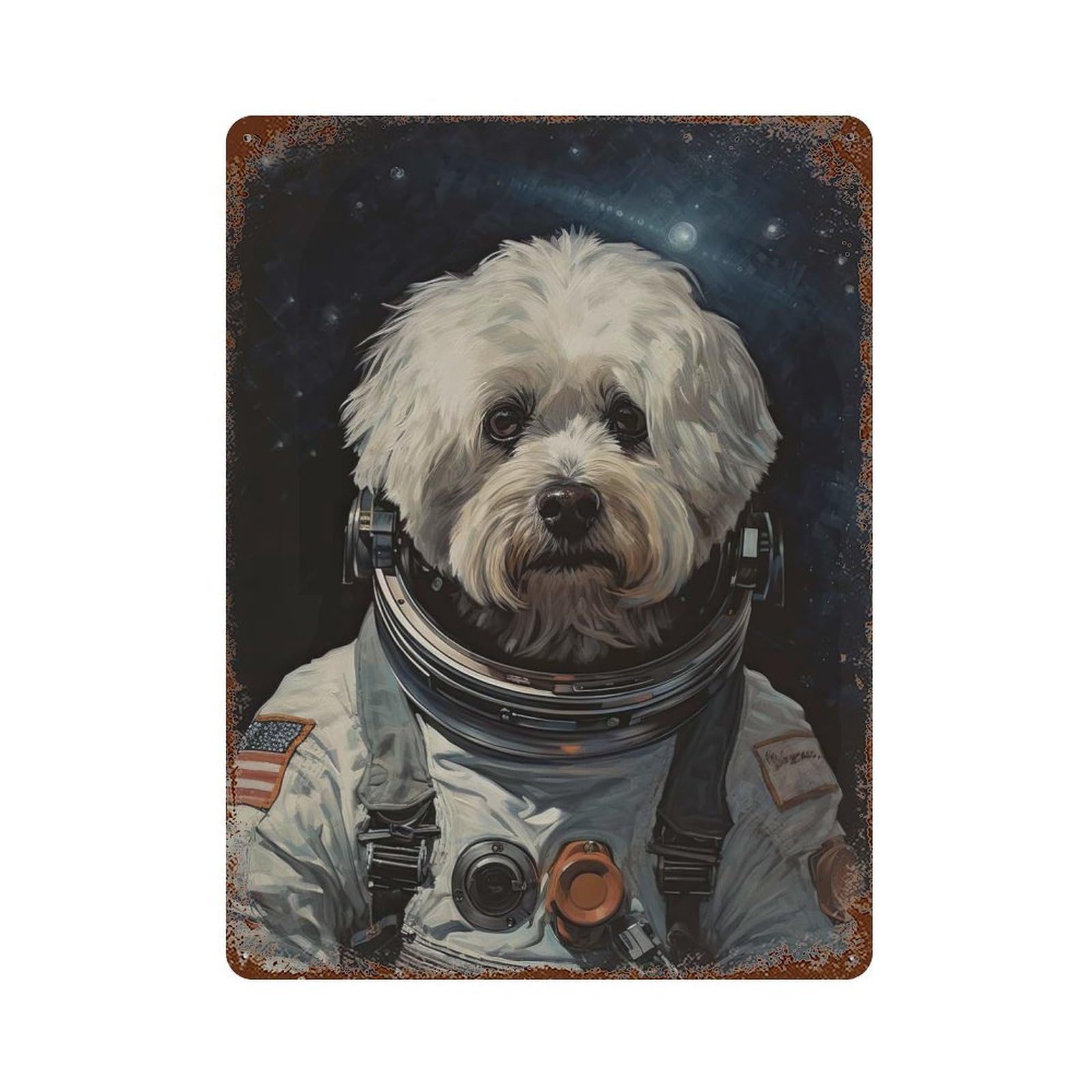 Vintage Metal Tin Sign with Havanese The Astronaut Design 15.7"x11.8", for Garage, Bar And Workshop Decor, Novelty Wall Decor