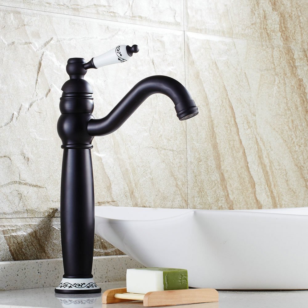 ZYCHSJXA Bathroom Basin Mixer Tap Antique Brass Tall Sink Faucet with Ceramic Handle Vintage Single Hole