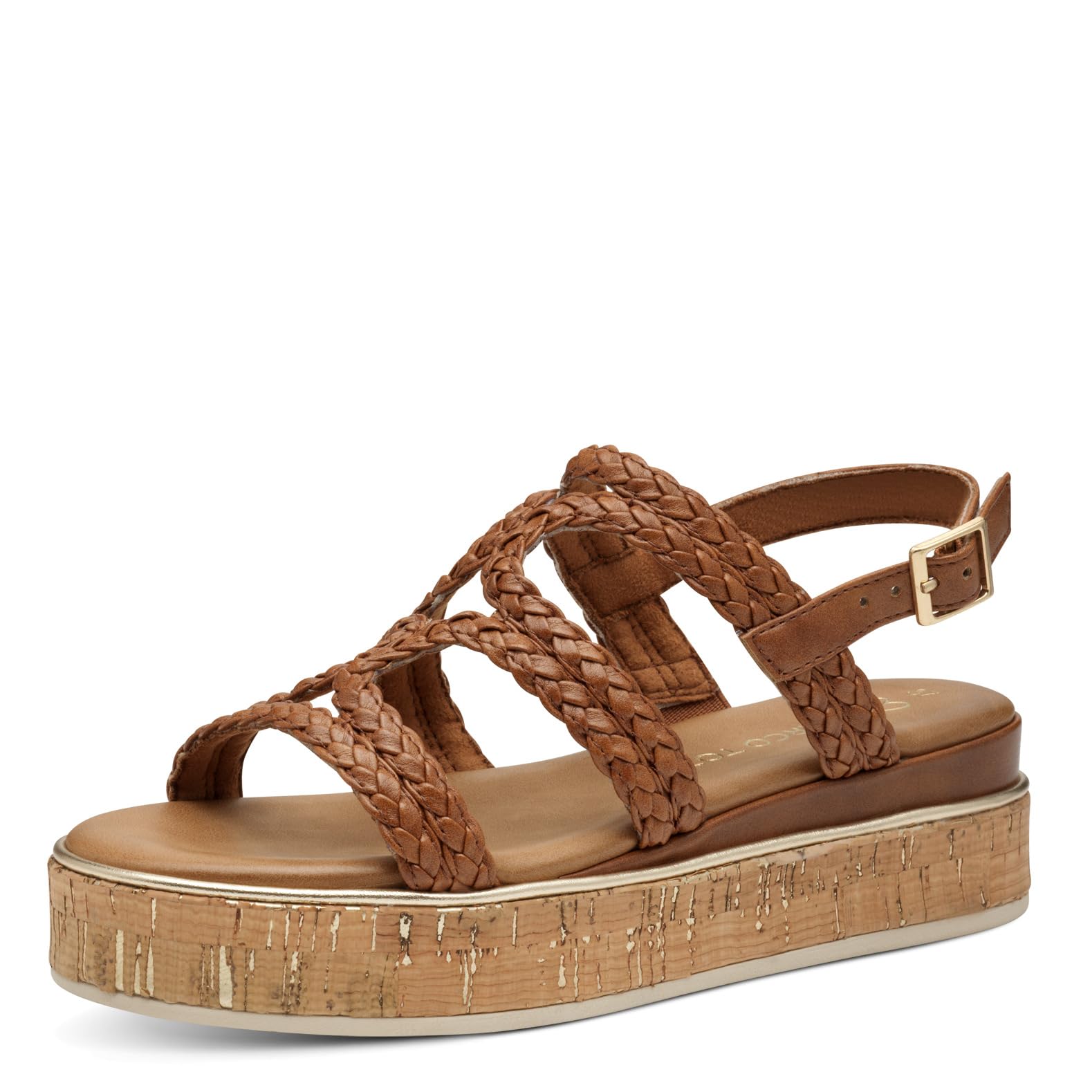 MARCO TOZZI Women's Flat Sandals with Buckle Platform, Cognac, 8.5 UK