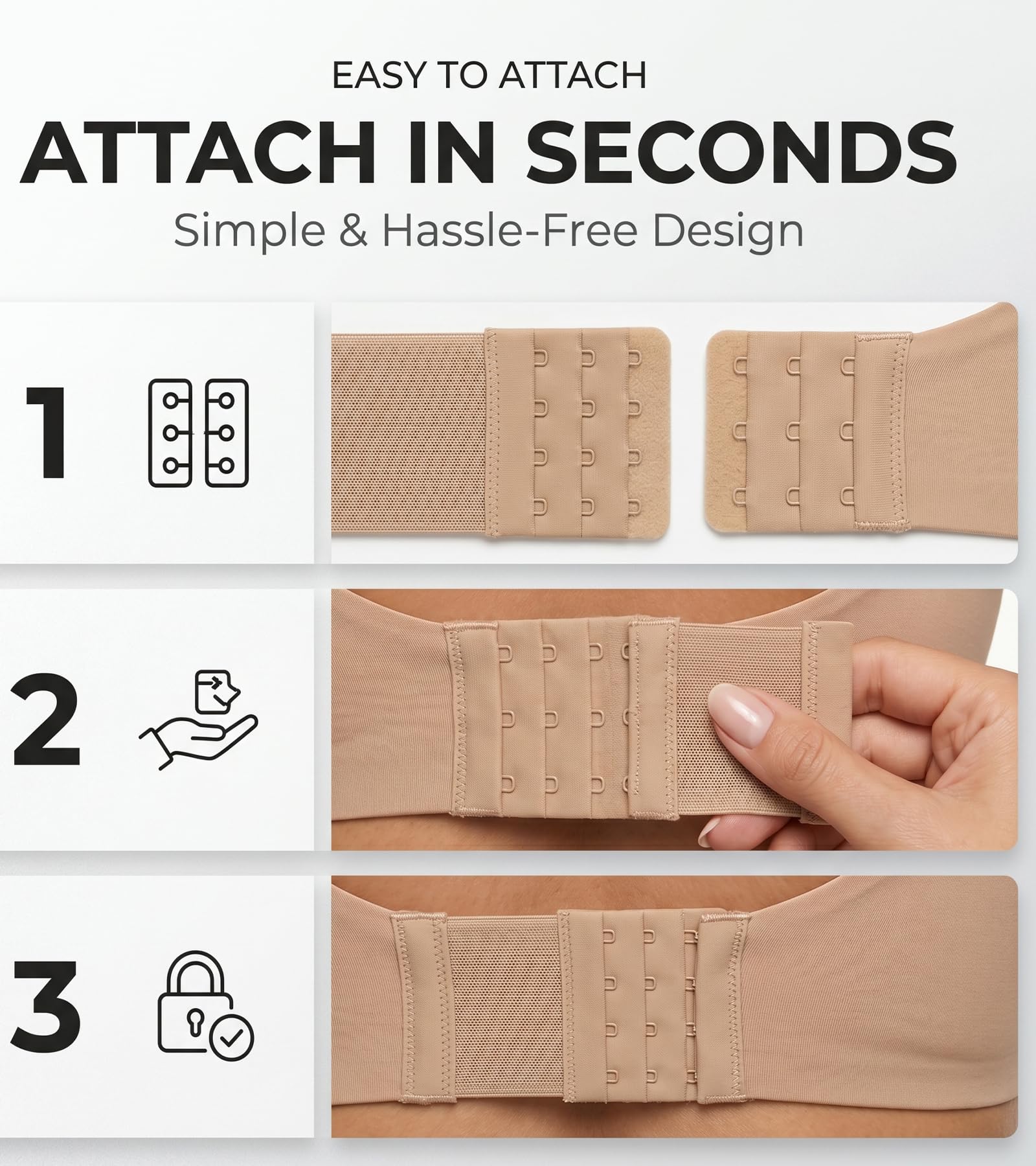 DClub Extensor de brasier con 2 ganchos, elástico, suave y cómodo, extensor de correa de brasier para mujeres en embarazo o aumento de peso., Piel, 3 PIECES
