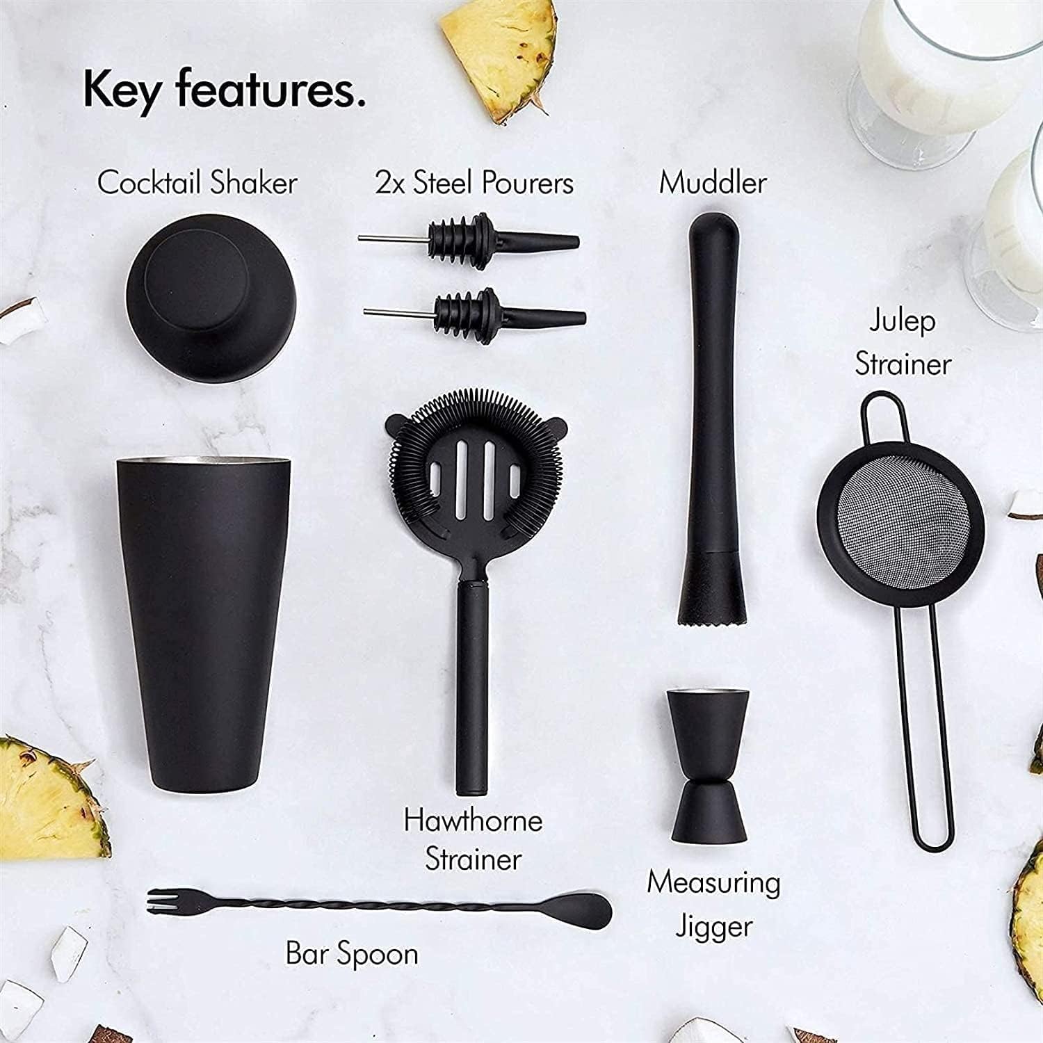 Juego de Cocktail Shaker Juego De Coctelera De 8 Piezas, Herramientas De Barra, Juego De Coctelera De Acero Inoxidable, Kit De Camarero Coctelera Profesional Herramientas