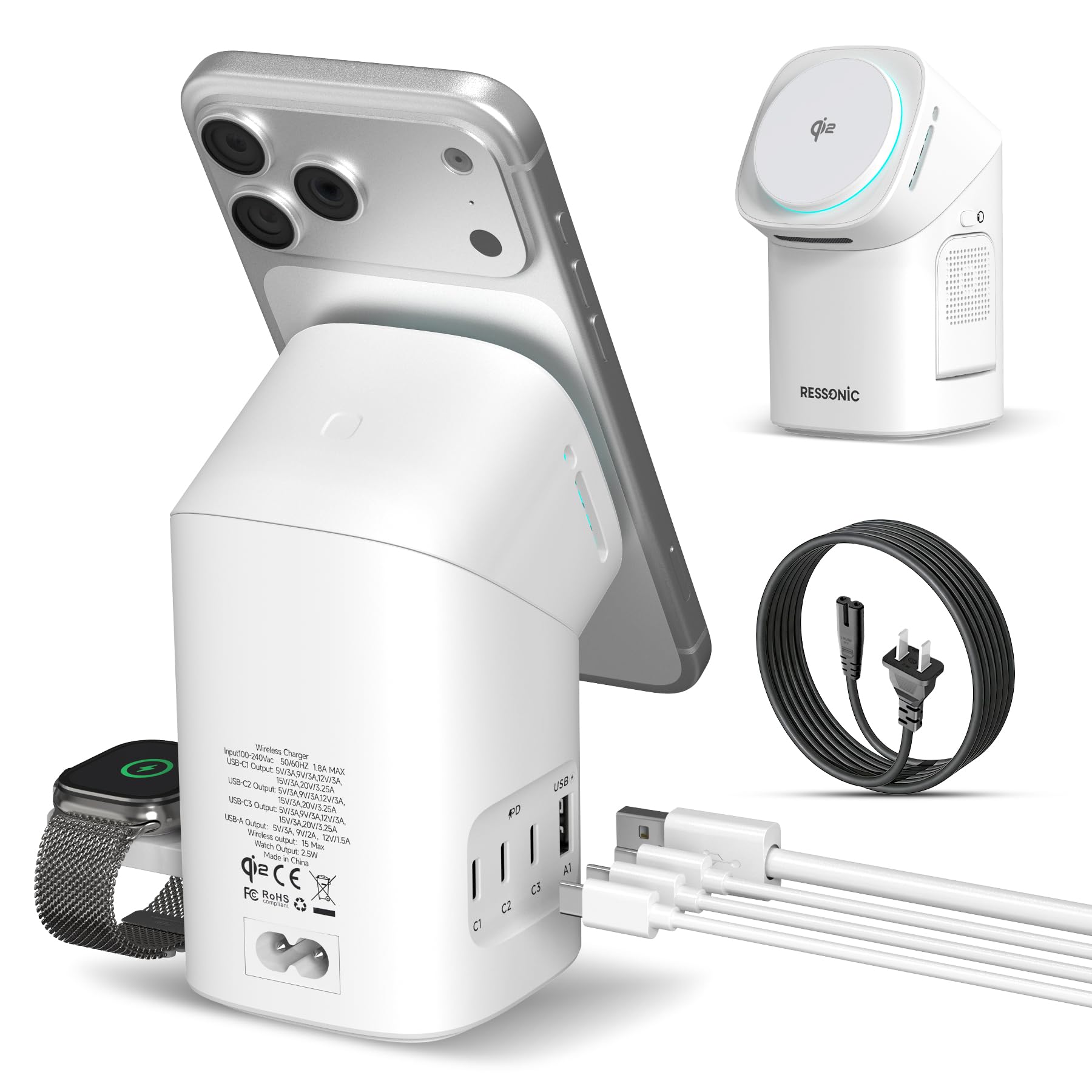 Amazon.co.jp: 6-in-1充電ステーション、QI2 15Wワイヤレス&65W USB-C