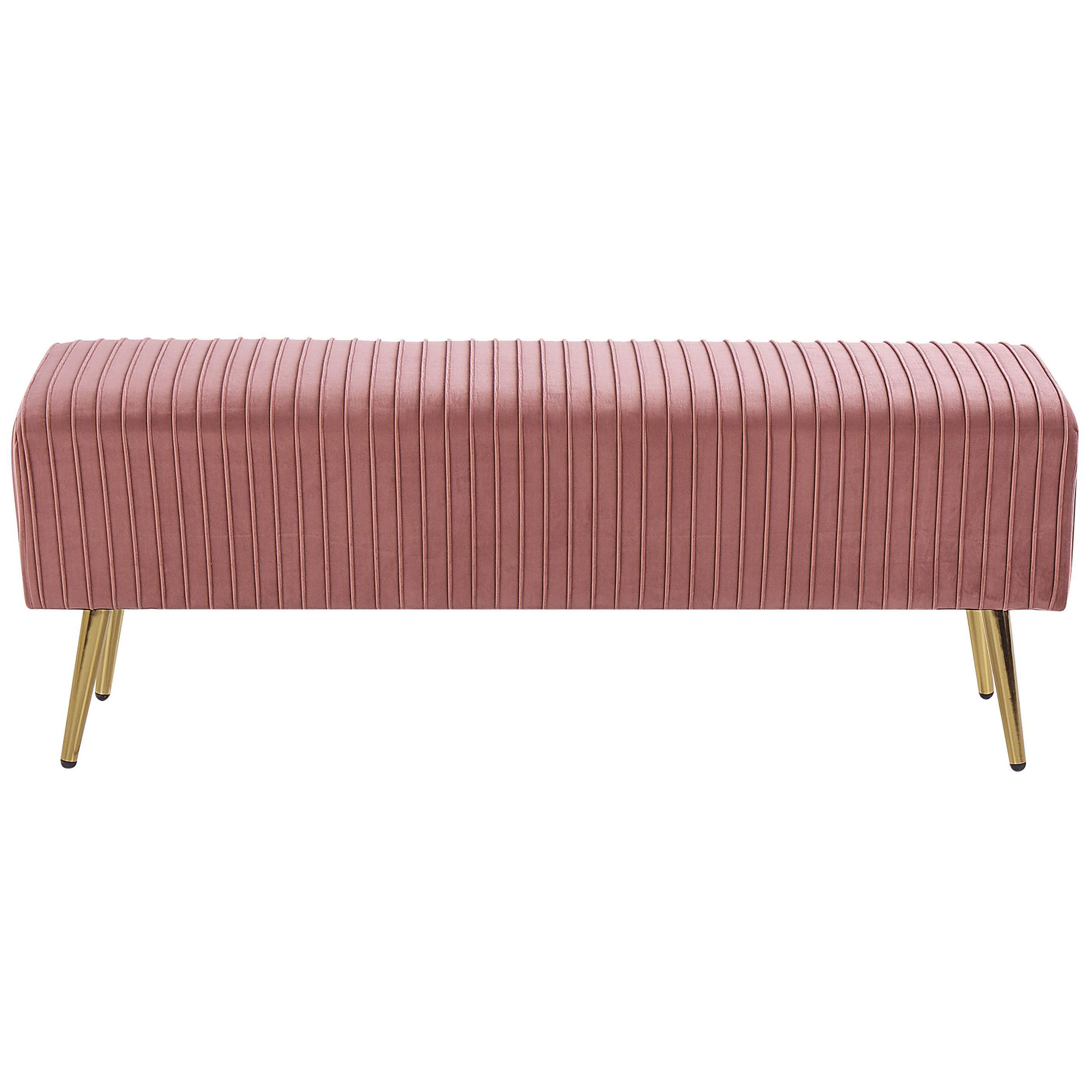 Beliani Banquette d'Intérieur Glamour Pieds en Métal Dorés en Velours Rose Paterson