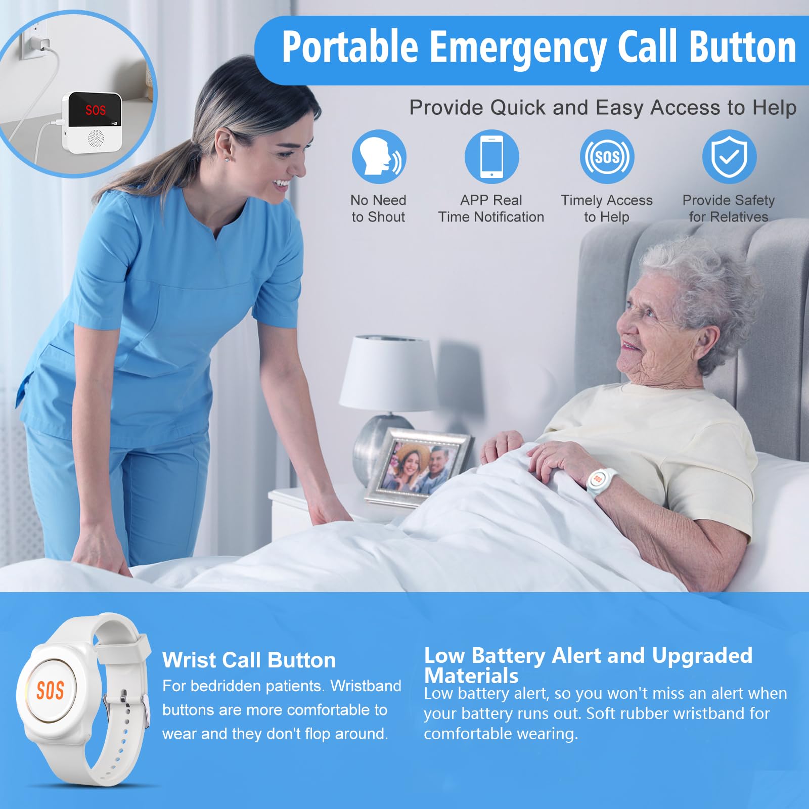 ChunHee WiFi Smart Wireless Caregiver Pager Panic Button Linked To Phone,Personal Alarms For Elderly Support 2.4GHz WiFi With 1 Rechargeable Receiver - Image 3