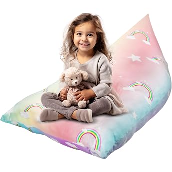 Plush Toy Storage Toy Bean Bag Soft Foldable Chair Sofa Seat Cover for Kids Large Capacity Rainbow
