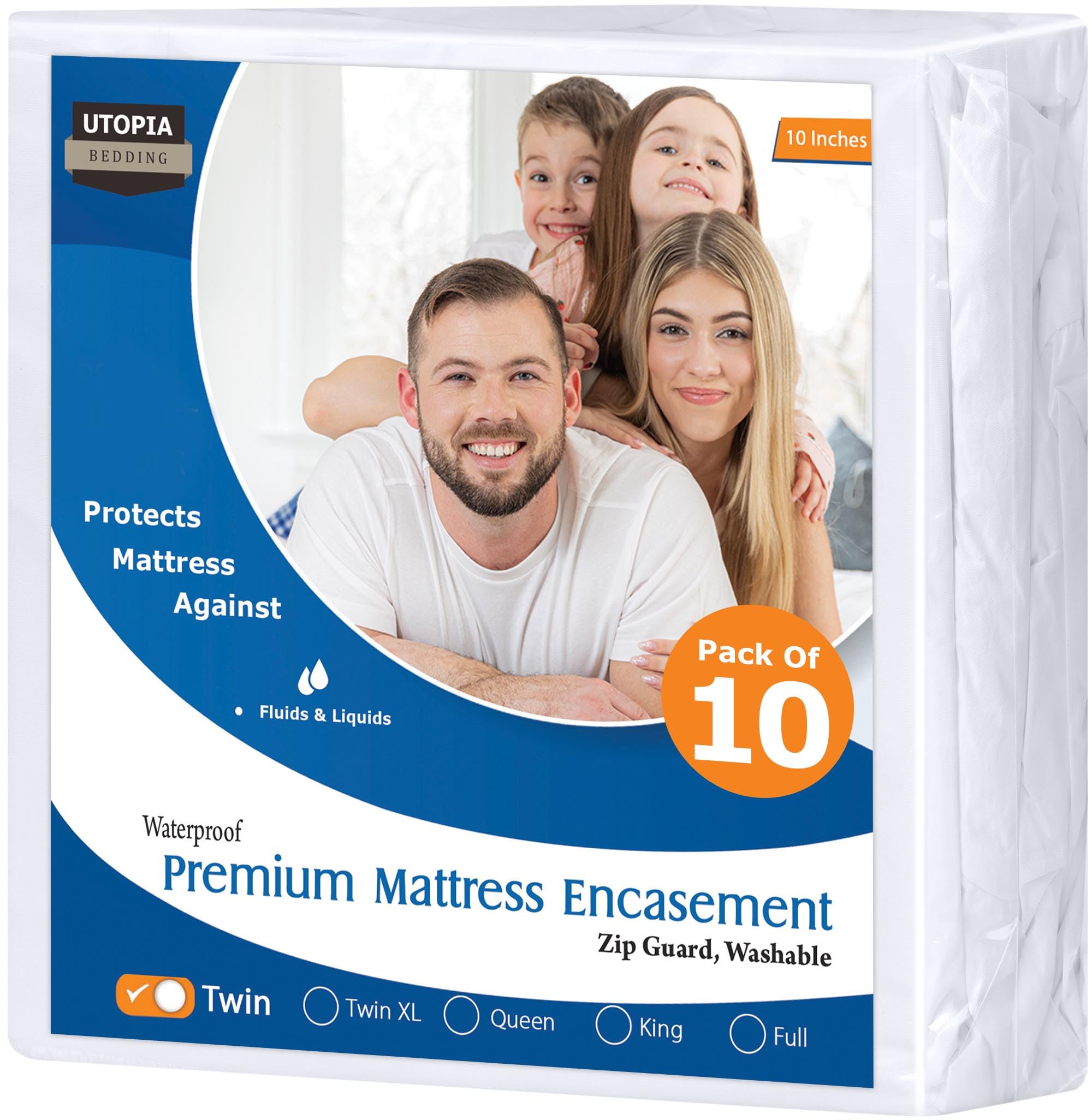 Utopia Bedding Premium Waterproof Bed Bug Mattress Cover, Twin Zippered Mattress Protector, 10 Inches Deep, Dust Mite Proof 6-Sided Mattress Encasement for Bed (Pack of 10)